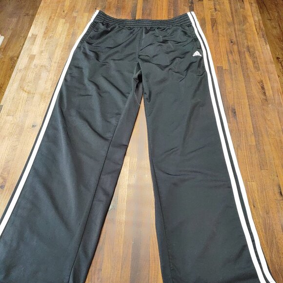 Adidas Black With White Stripe Joggers Workout Pants Side Leg Button Men's Large - Picture 3 of 12